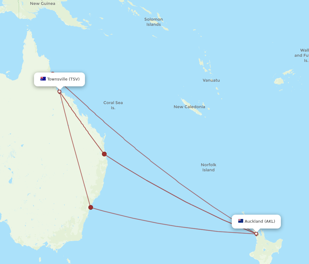 TSV-AKL flight routes