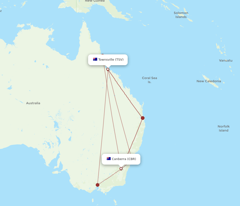TSV-CBR flight routes