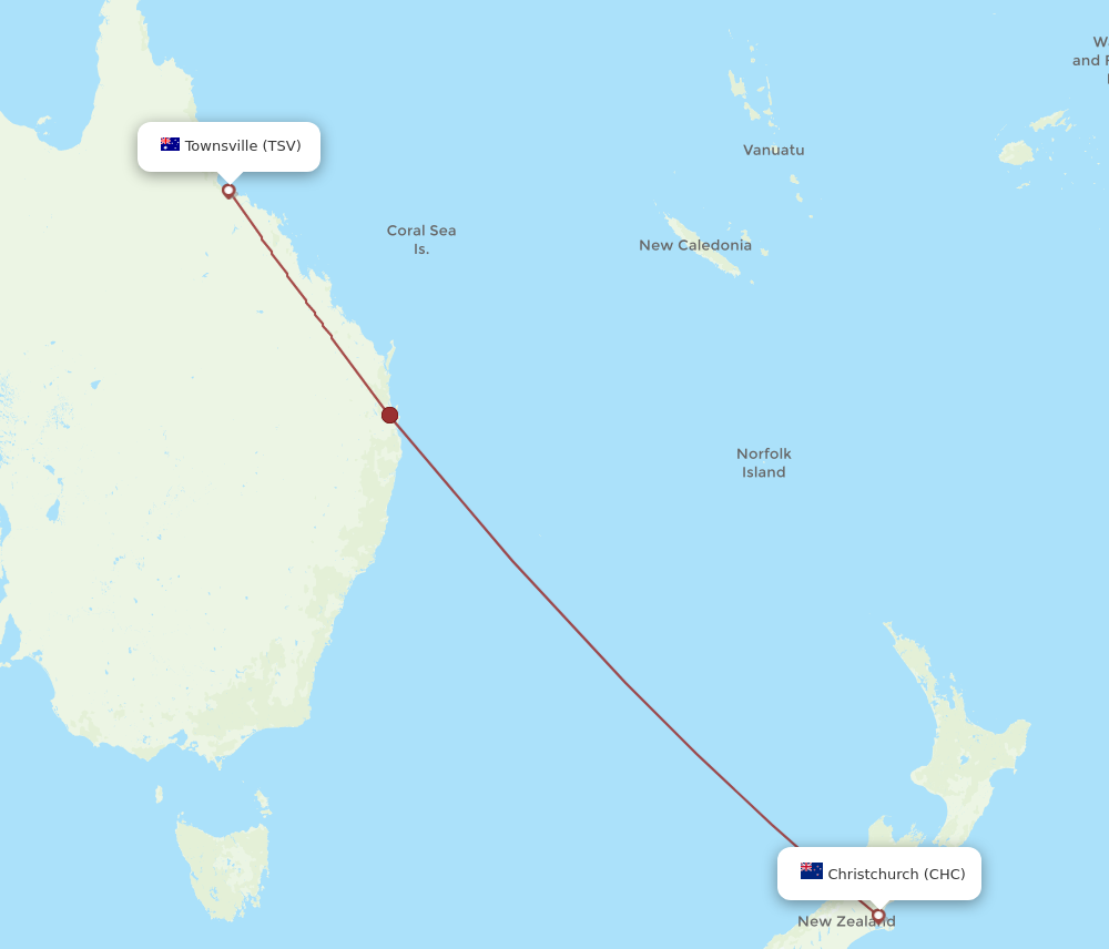 TSV to CHC flights and routes map
