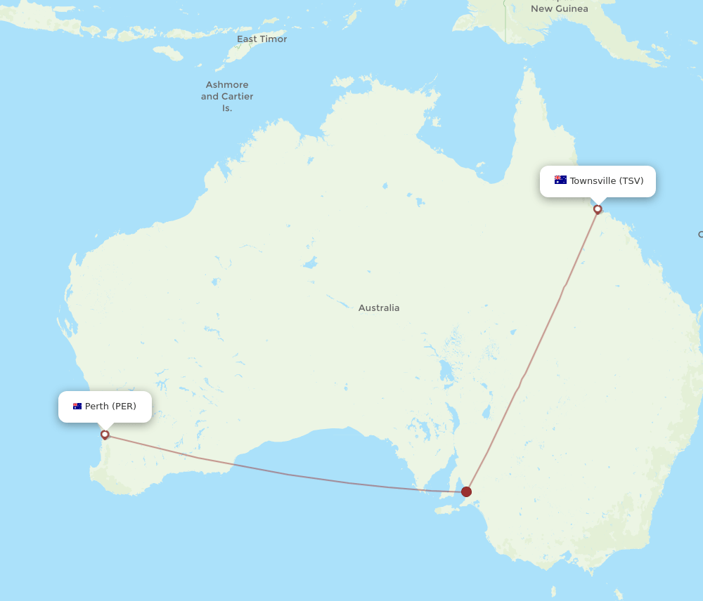 Townsville - Perth route map and flight paths