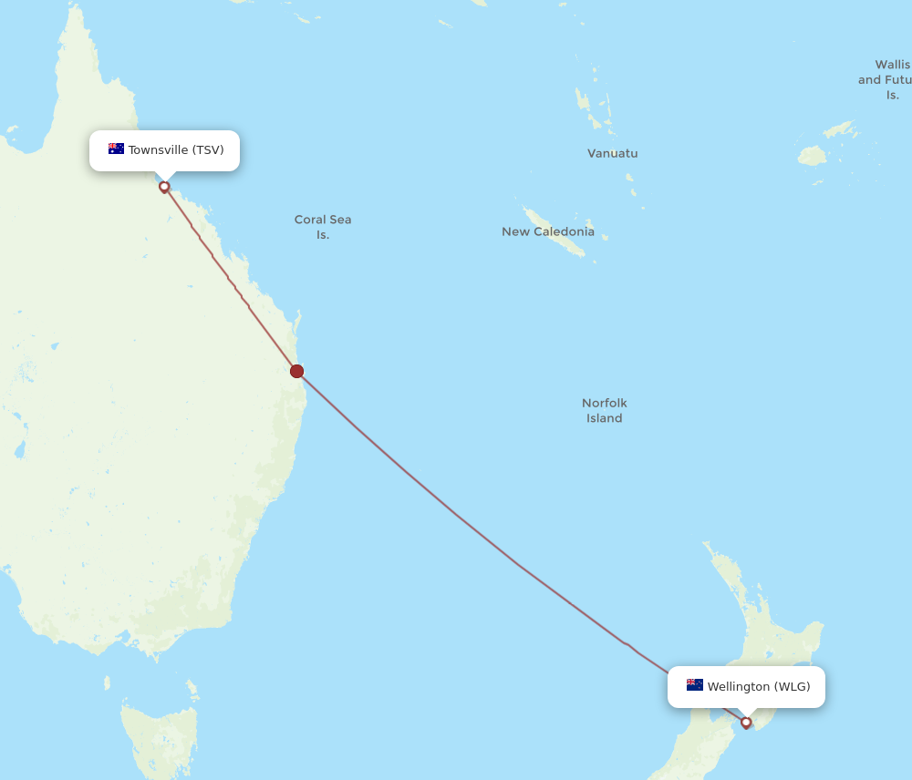 TSV to WLG flights and routes map