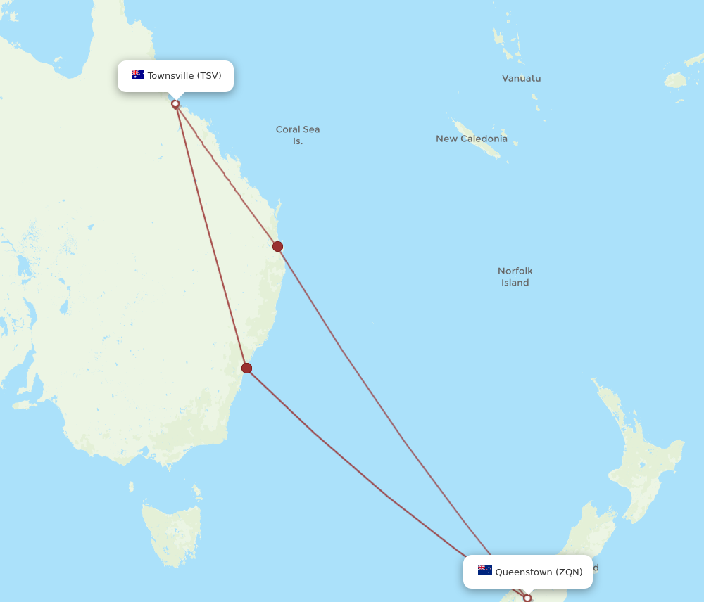 ZQN to TSV flights and routes map
