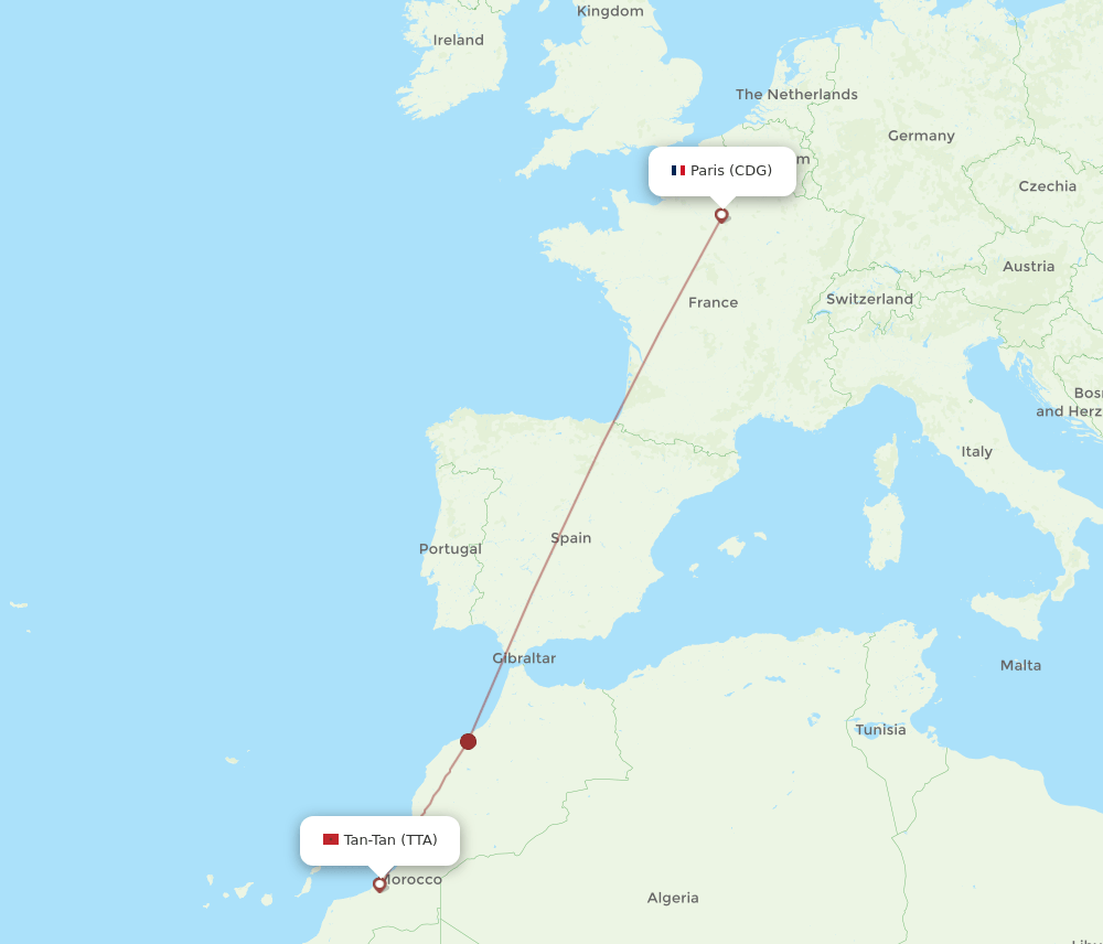 CDG to TTA flights and routes map