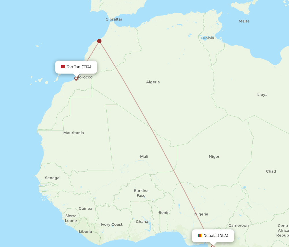 Douala - Tan Tan route map and flight paths