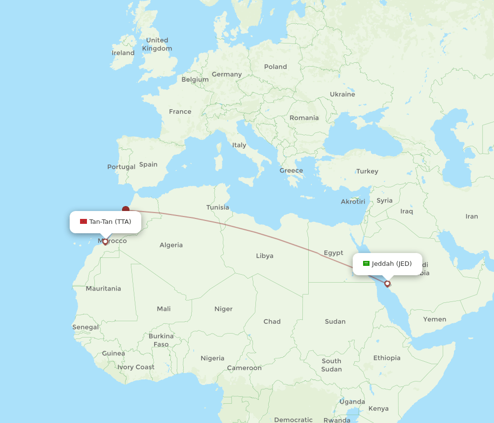 JED to TTA flights and routes map