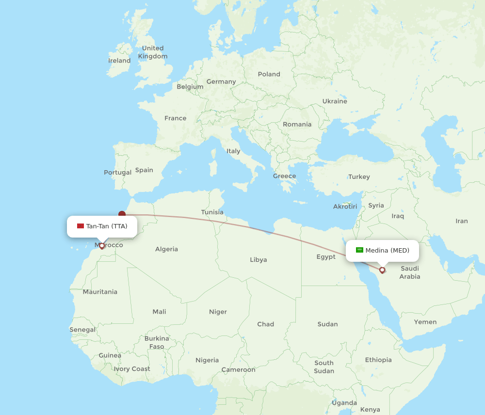 Madinah - Tan Tan route map and flight paths
