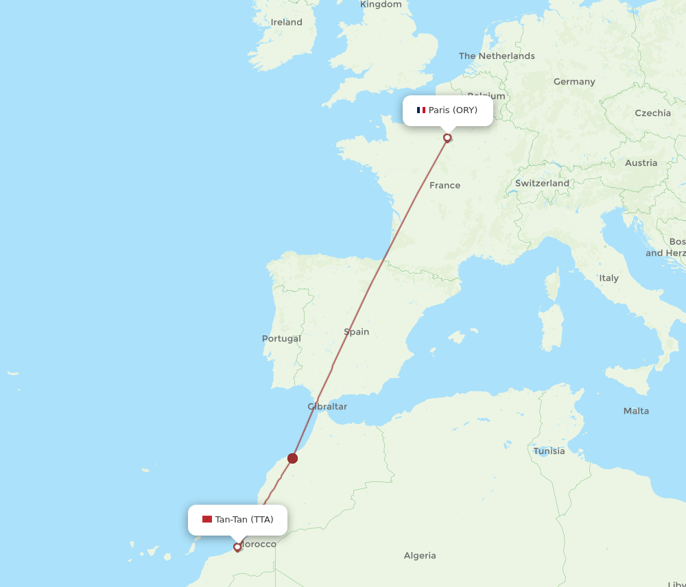 Paris - Tan Tan route map and flight paths