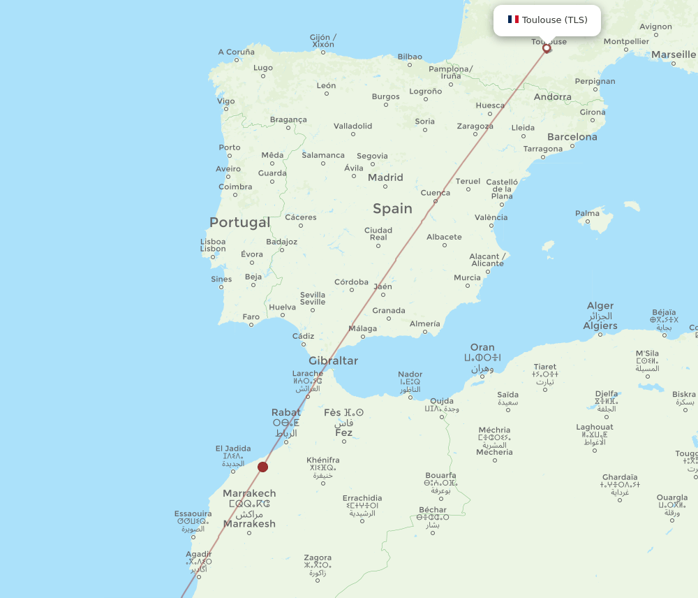 Toulouse - Tan Tan route map and flight paths
