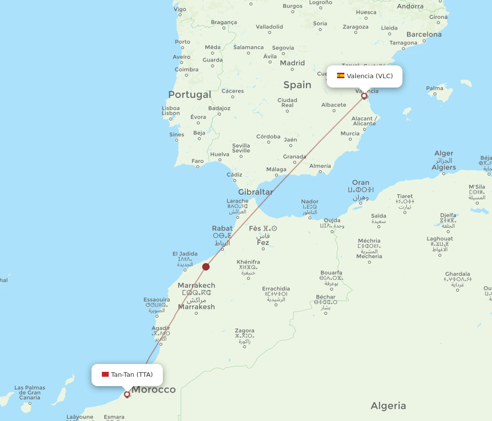 TTA to VLC flights and routes map
