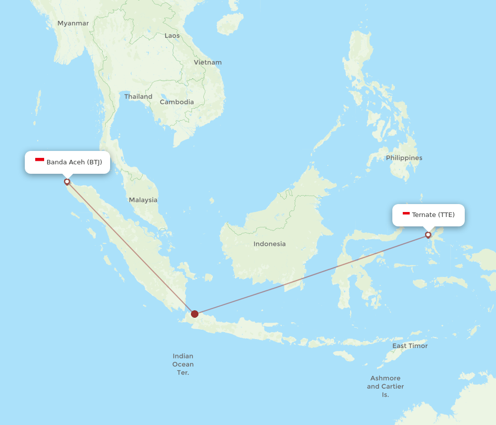 TTE-BTJ flight routes