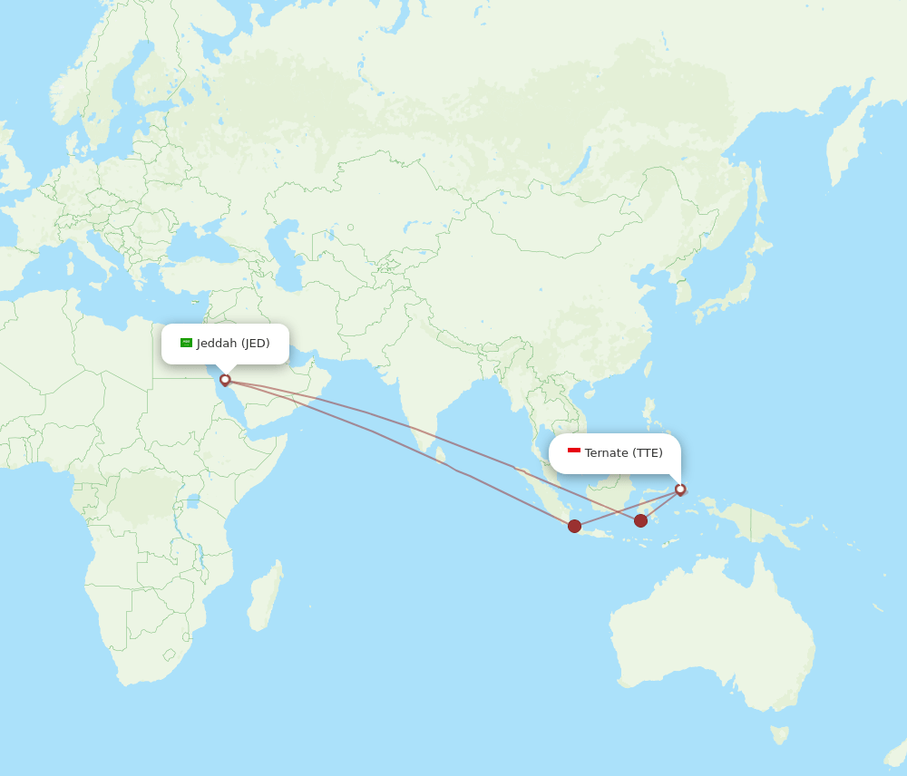 TTE to JED flights and routes map