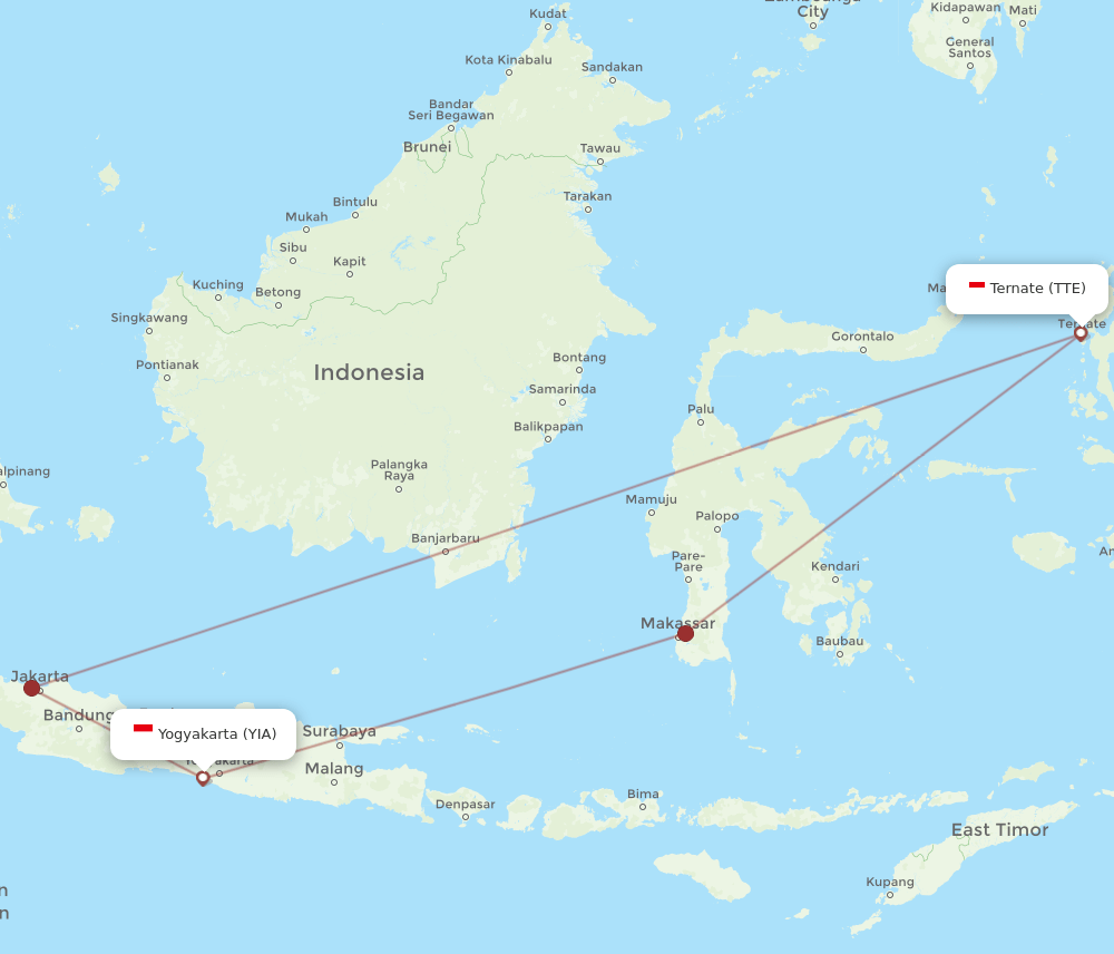 TTE-YIA flight routes