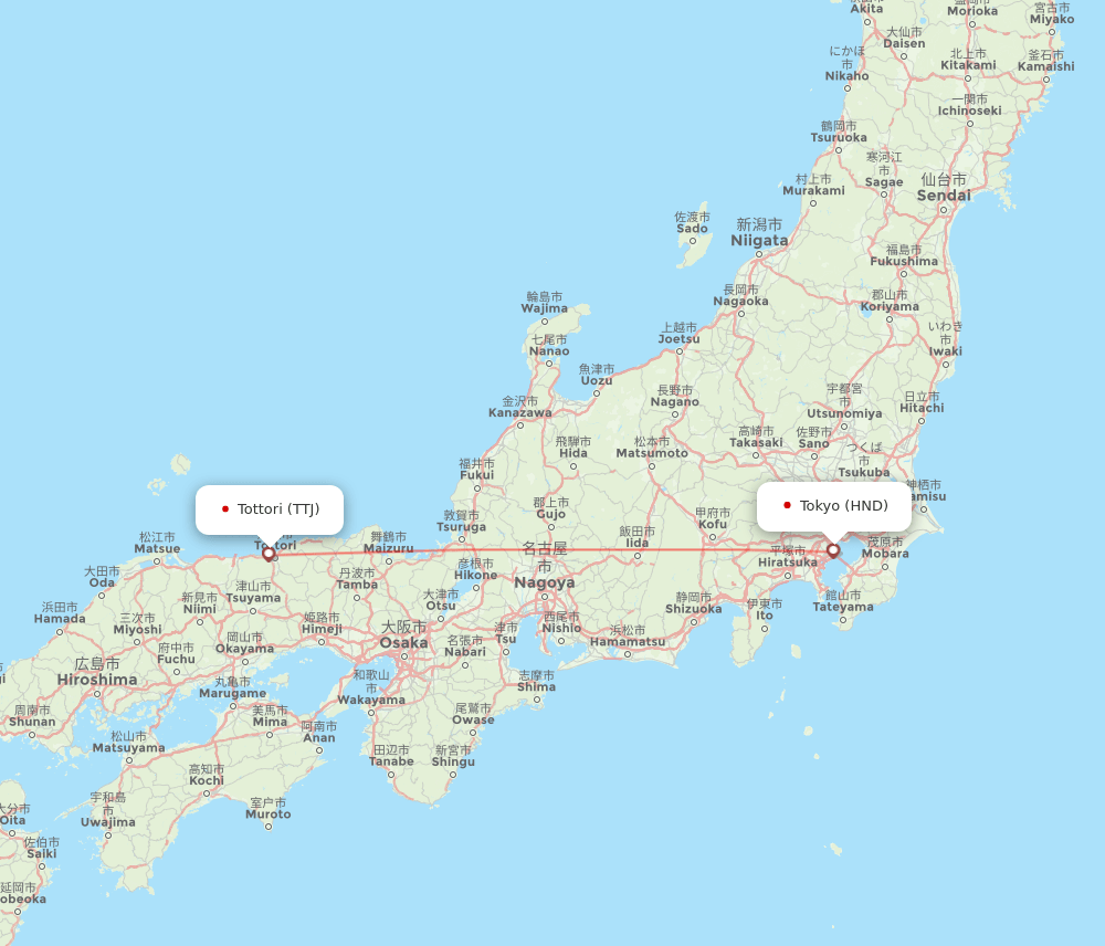 Tottori - Tokyo route map and flight paths