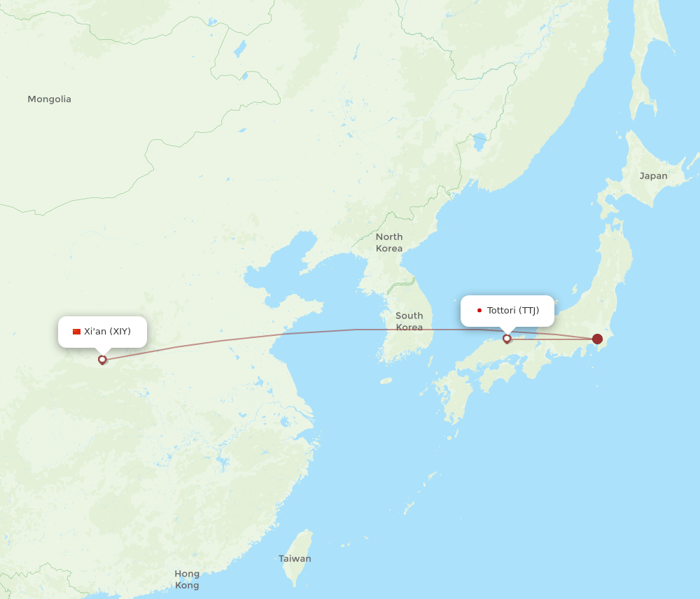 TTJ to XIY flights and routes map