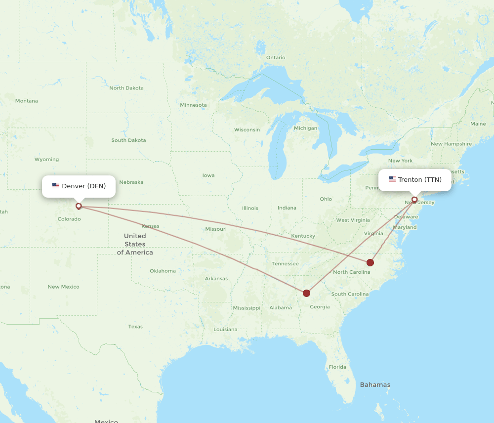 Trenton - Denver route map and flight paths