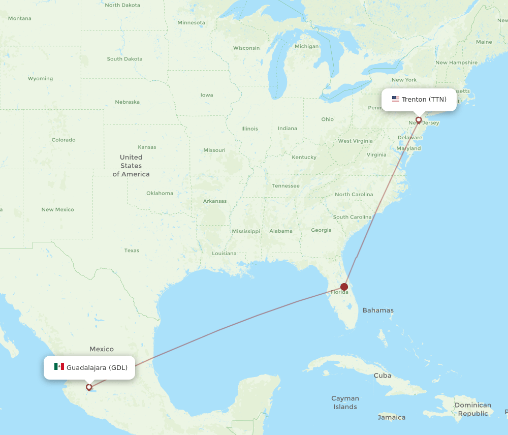 TTN-GDL flight routes