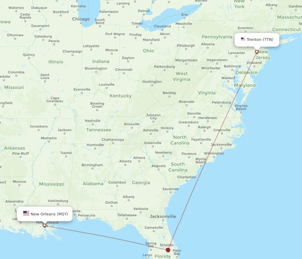 TTN-MSY flight routes
