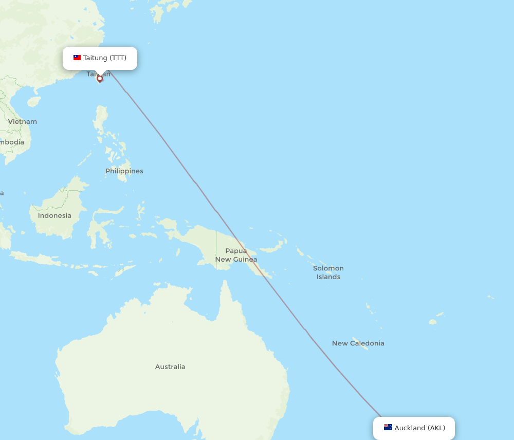 TTT-AKL flight routes