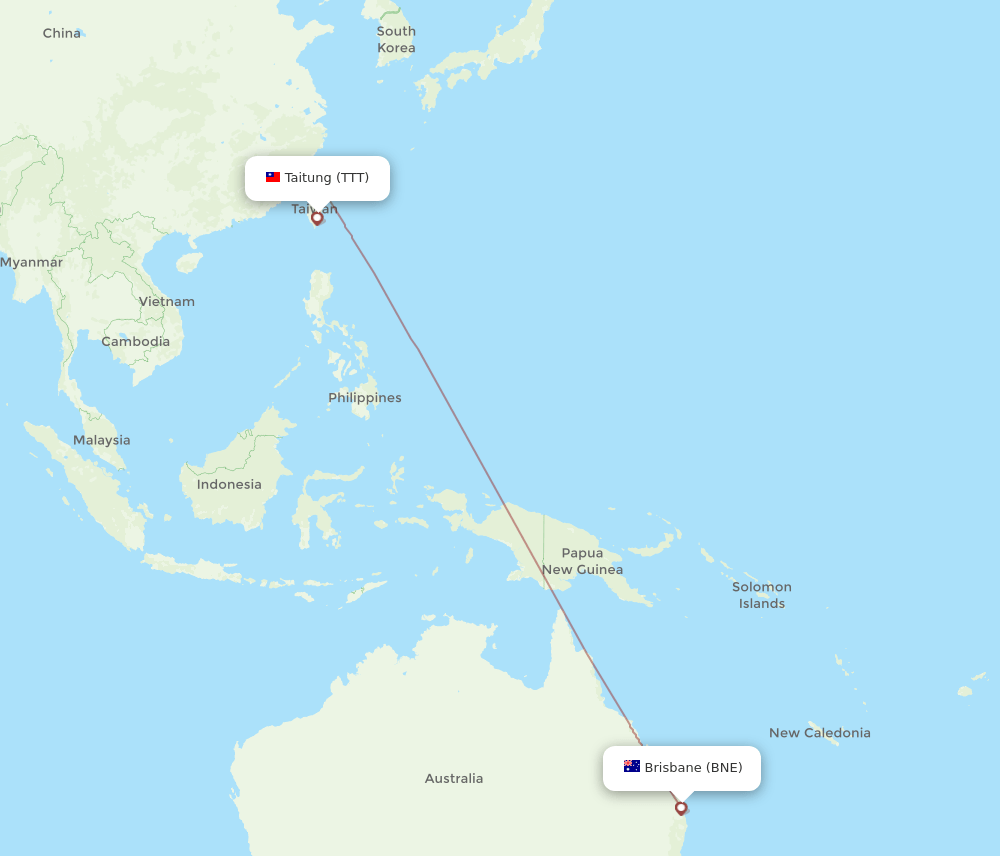 TTT-BNE flight routes