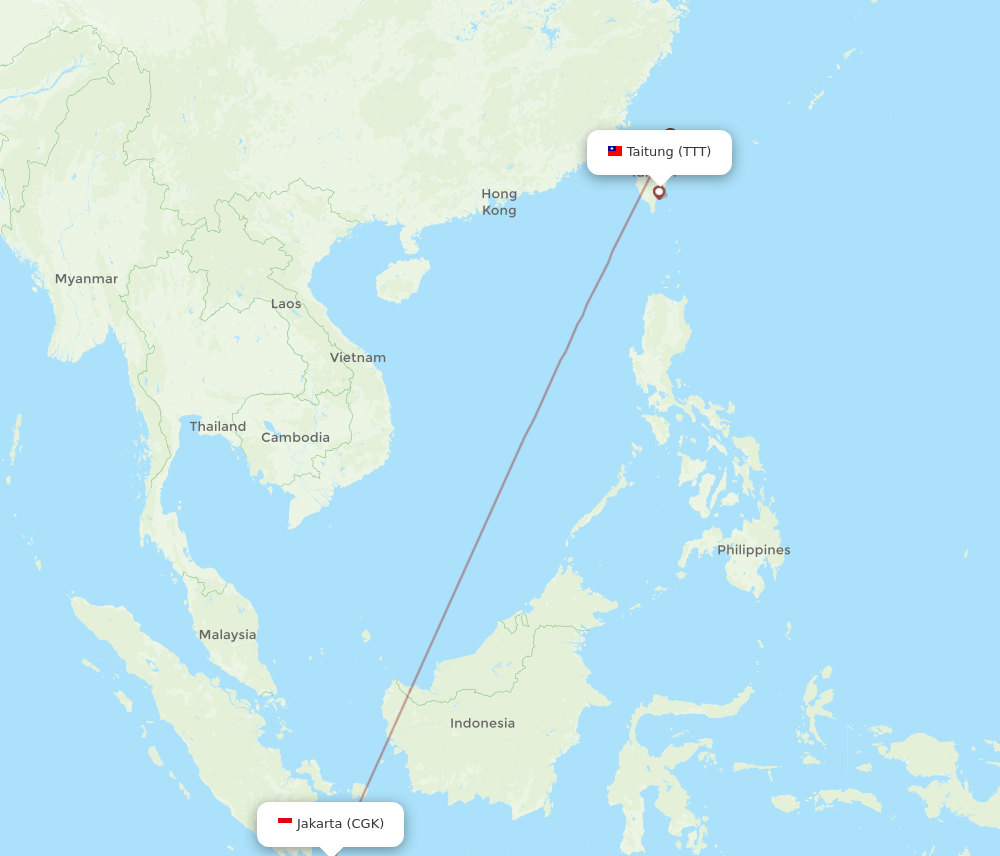 TTT-CGK flight routes