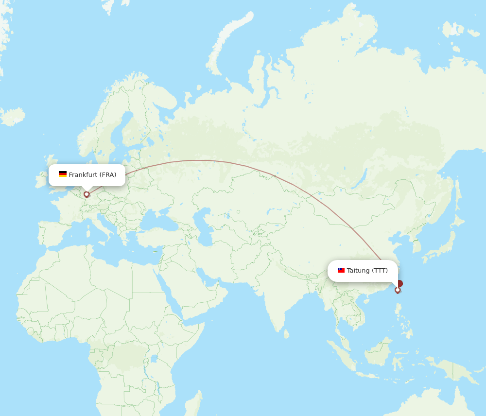 Frankfurt - Taitung City route map and flight paths