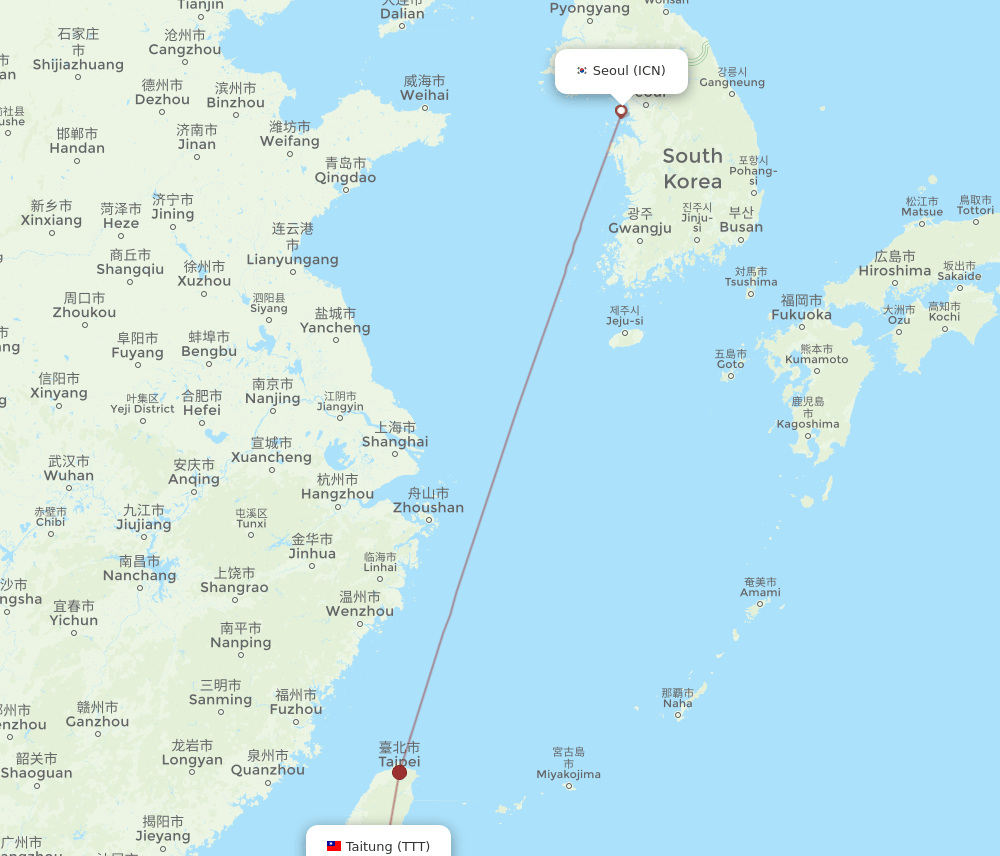 TTT-ICN flight routes