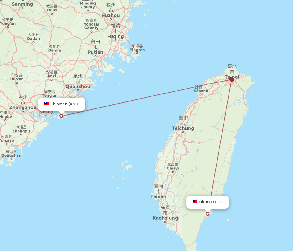 TTT-KNH flight routes