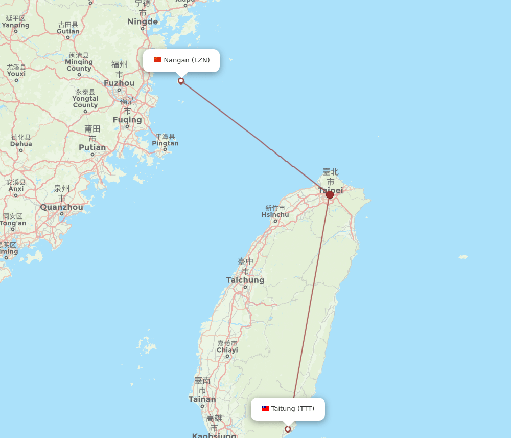 TTT to LZN flights and routes map