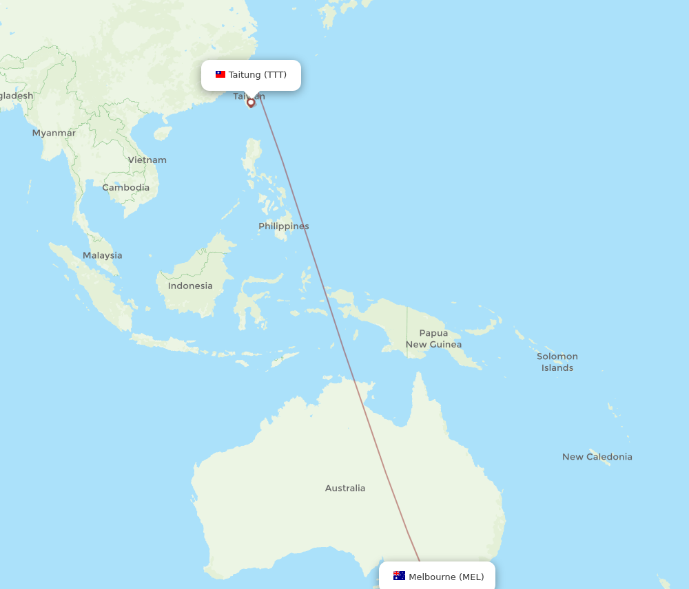 MEL to TTT flights and routes map