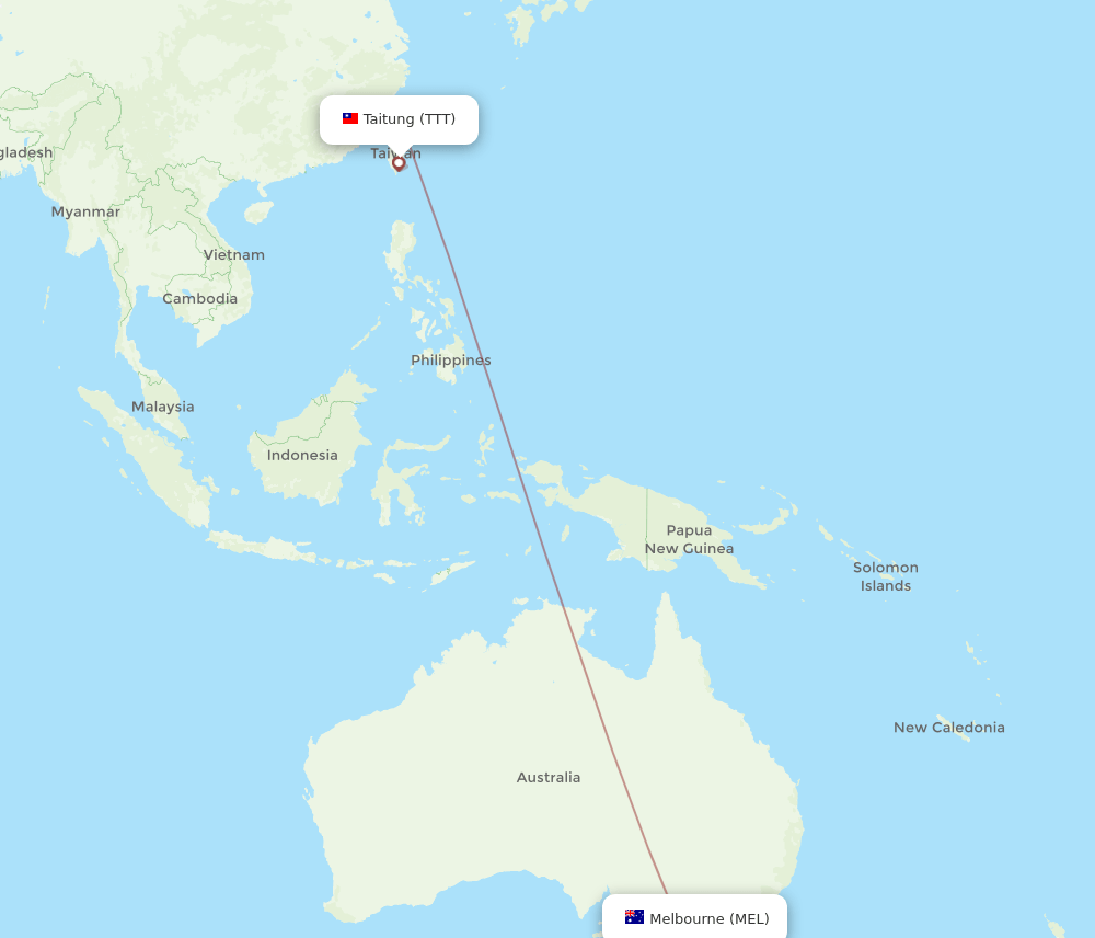 TTT-MEL flight routes