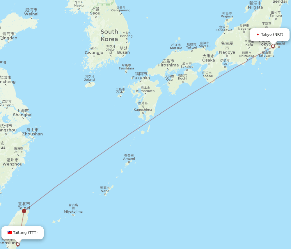 TTT-NRT flight routes