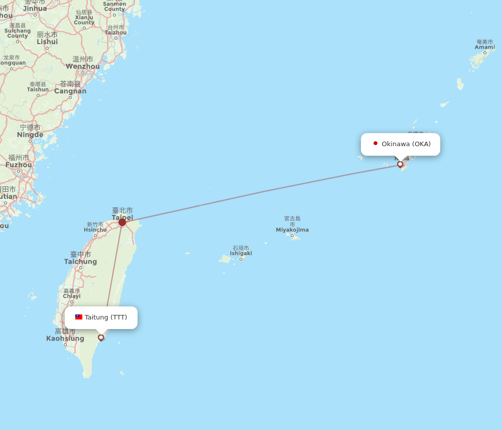 TTT-OKA flight routes