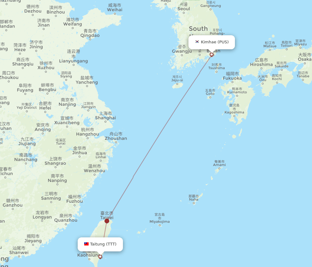 TTT-PUS flight routes