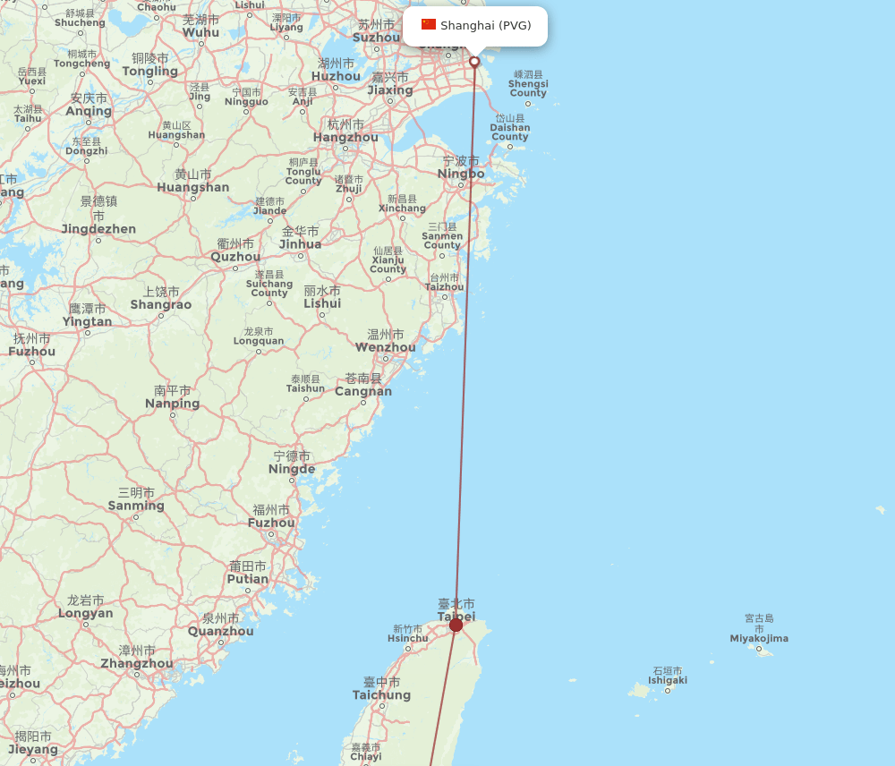 TTT to PVG flights and routes map