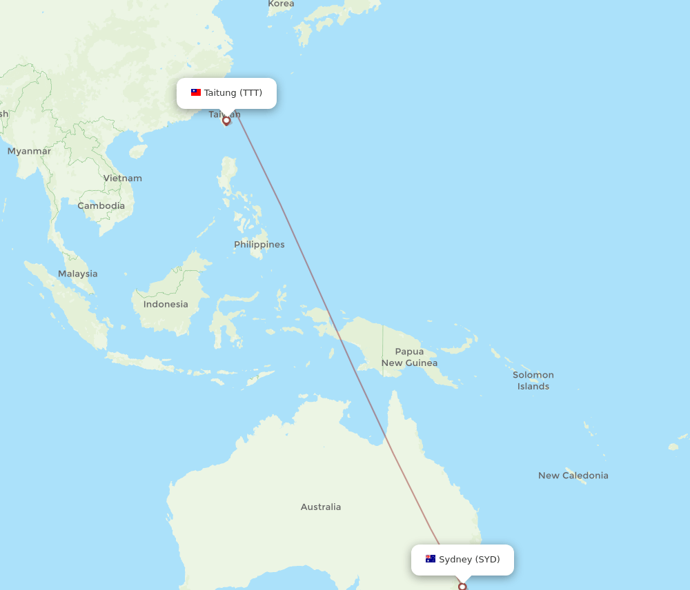 TTT-SYD flight routes