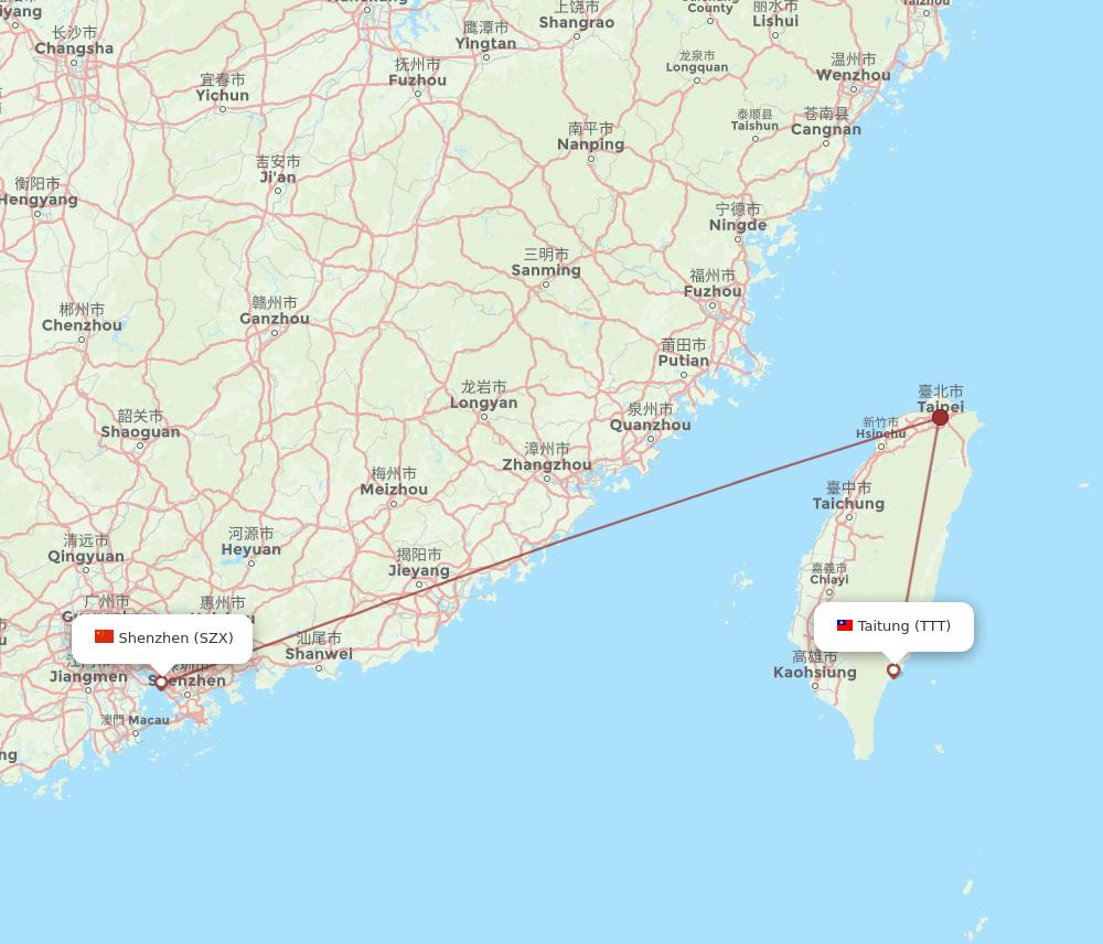 TTT to SZX flights and routes map
