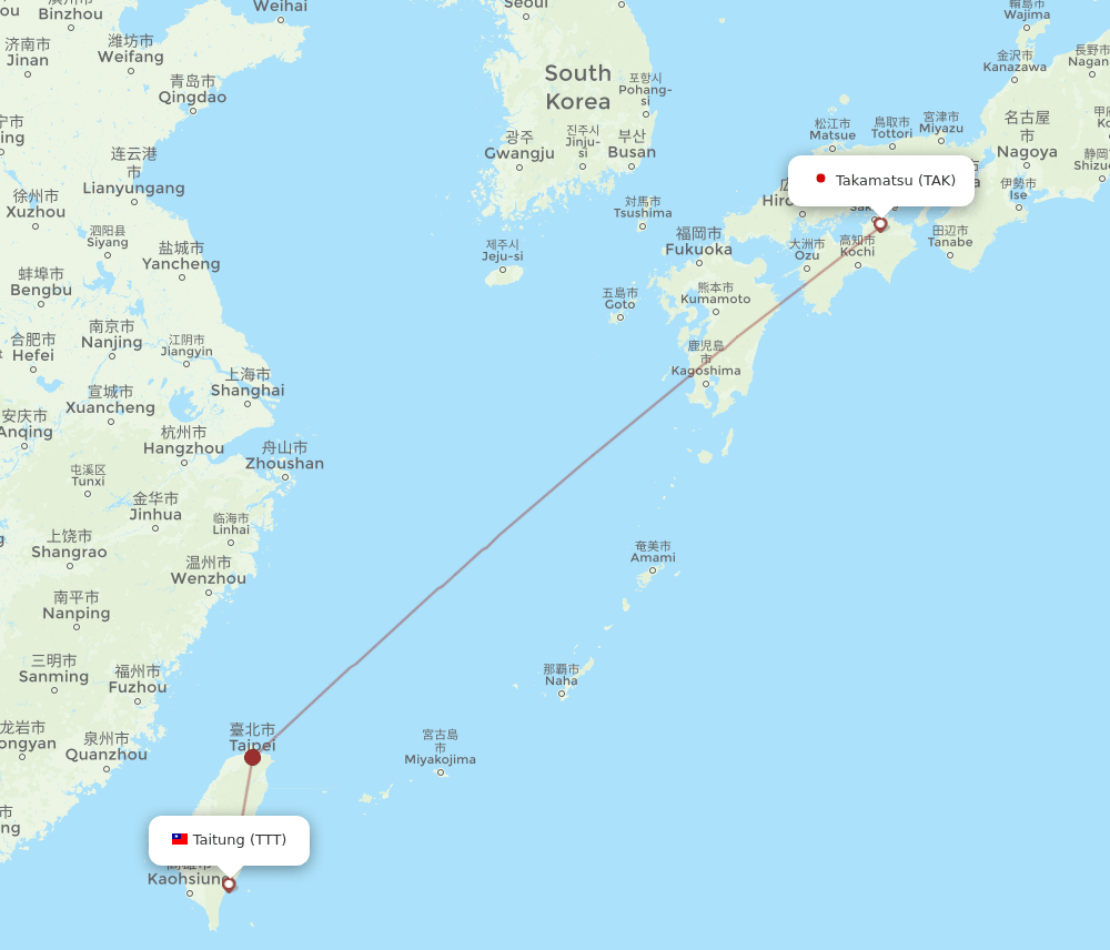 TAK to TTT flights and routes map
