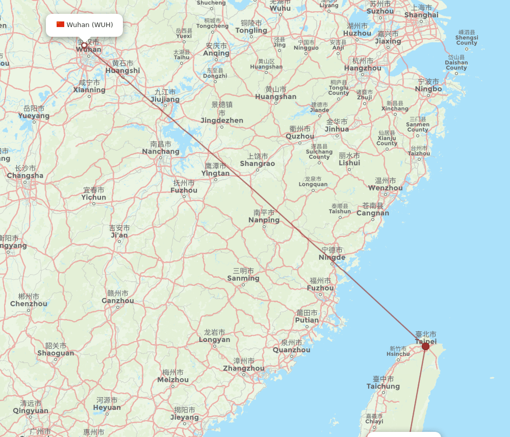 Wuhan - Taitung City route map and flight paths