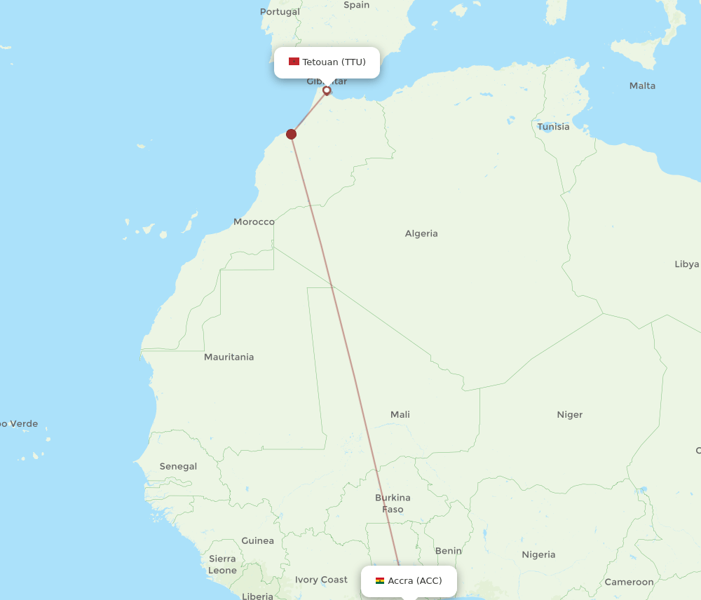 TTU to ACC flights and routes map