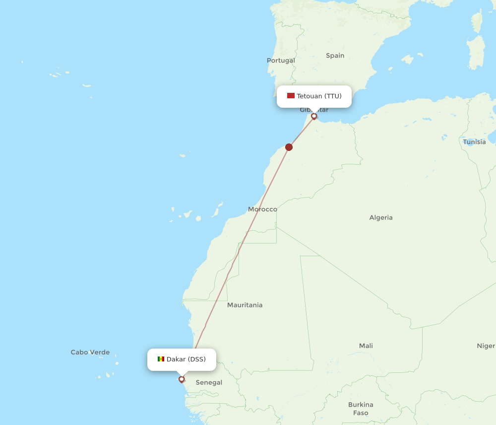 TTU to DSS flights and routes map