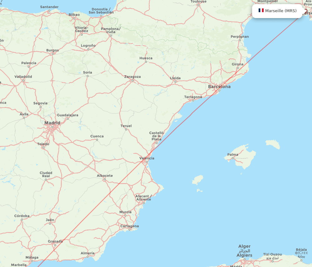 Tetouan - Marseille route map and flight paths