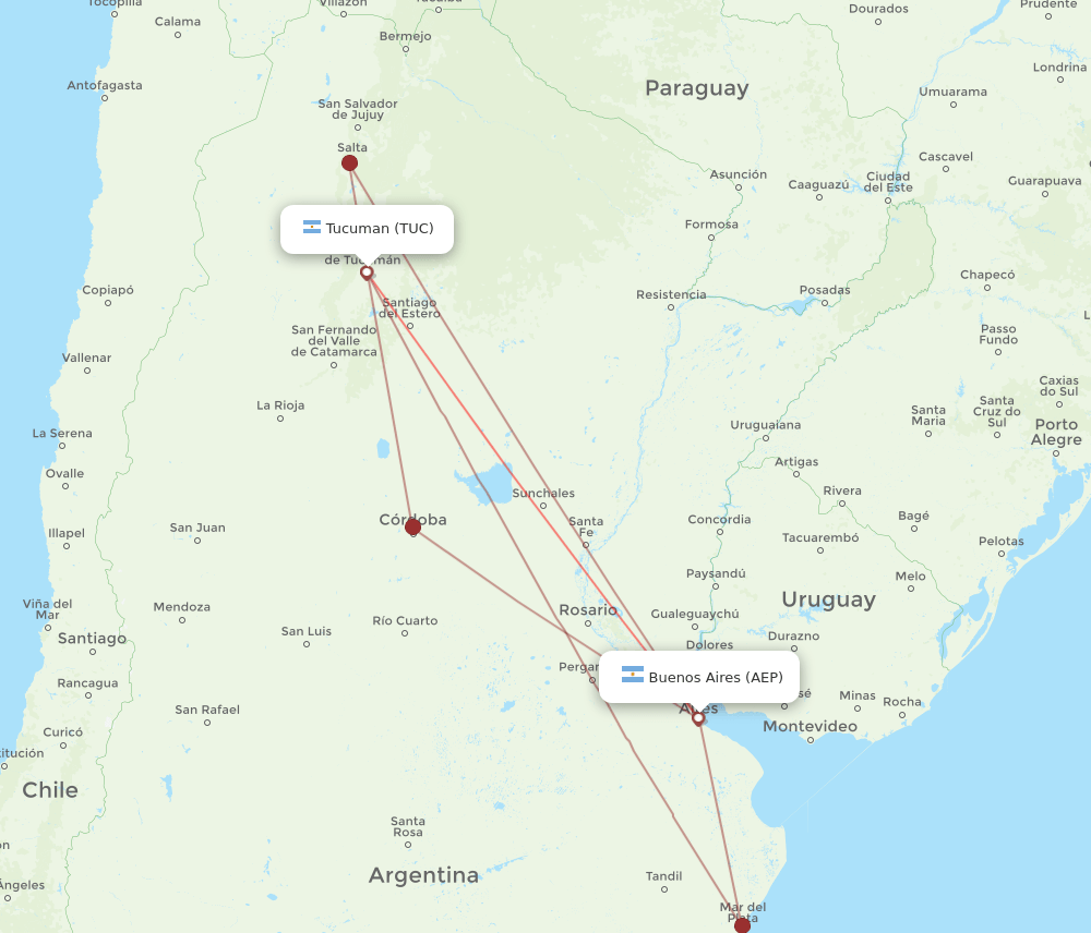 TUC to AEP flights and routes map