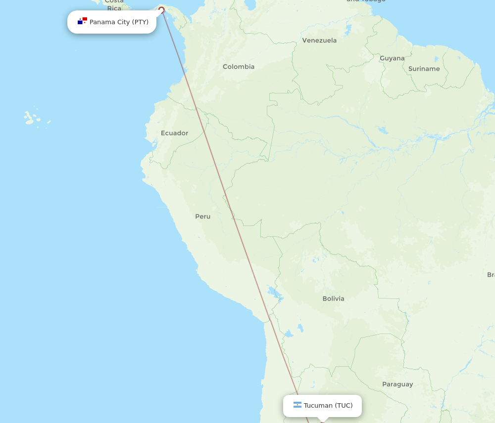 Tucuman - Panama City route map and flight paths