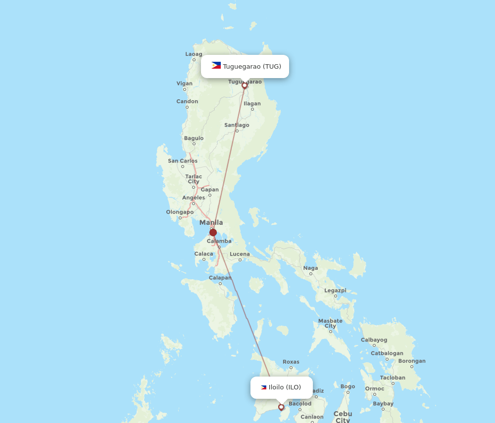 TUG to ILO flights and routes map