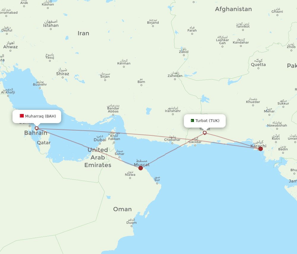 Turbat - Bahrain route map and flight paths