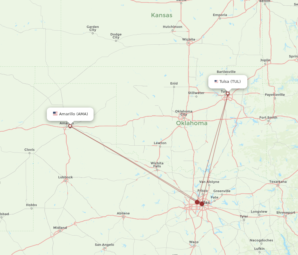 TUL-AMA flight routes