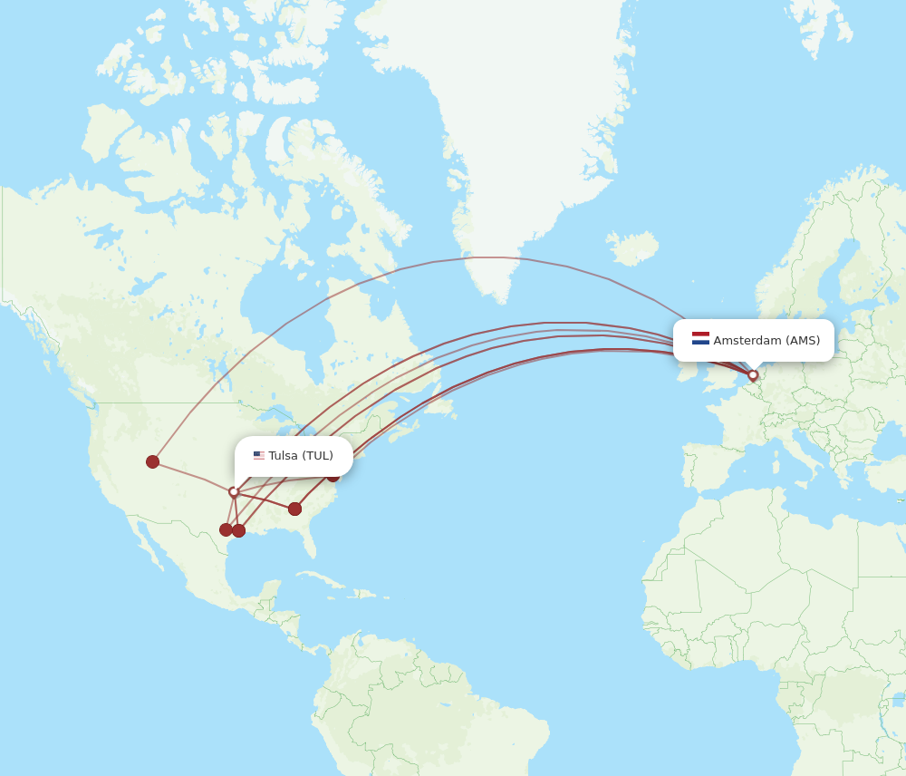 TUL to AMS flights and routes map