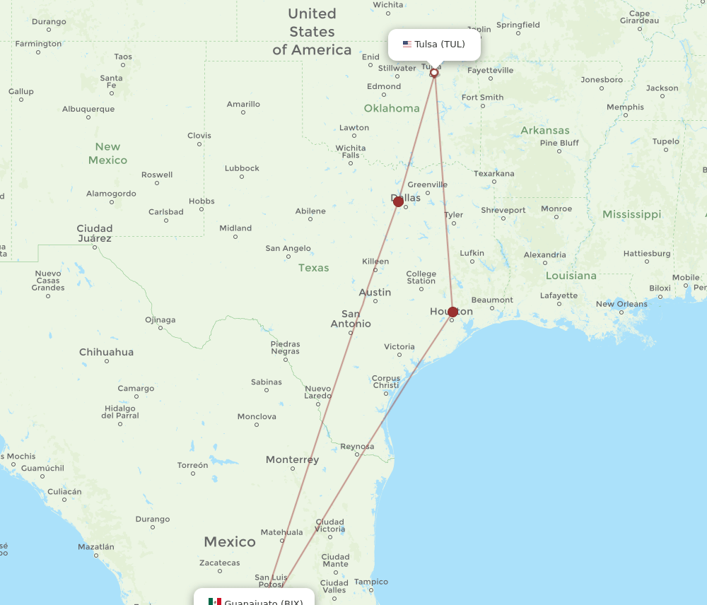 TUL-BJX flight routes