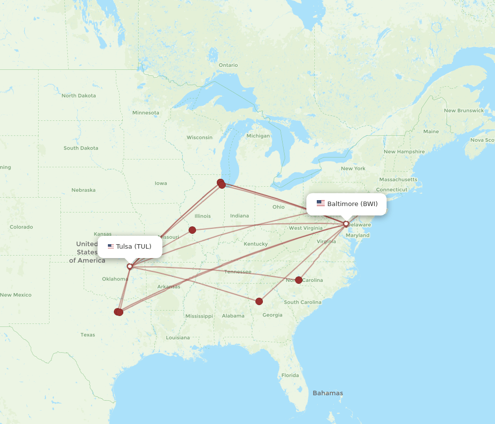 TUL-BWI flight routes