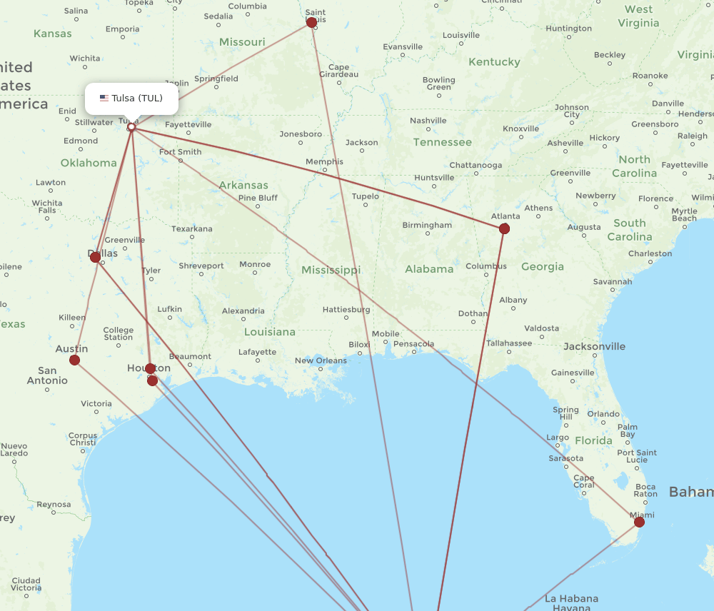 TUL-CUN flight routes